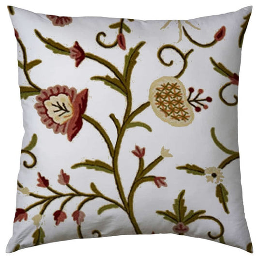 Maia - Set of 4 Pieces | Cotton Linen Fabric | Crewel Embroidered | Pillow/Cushion Cover Set | With or Without Insert