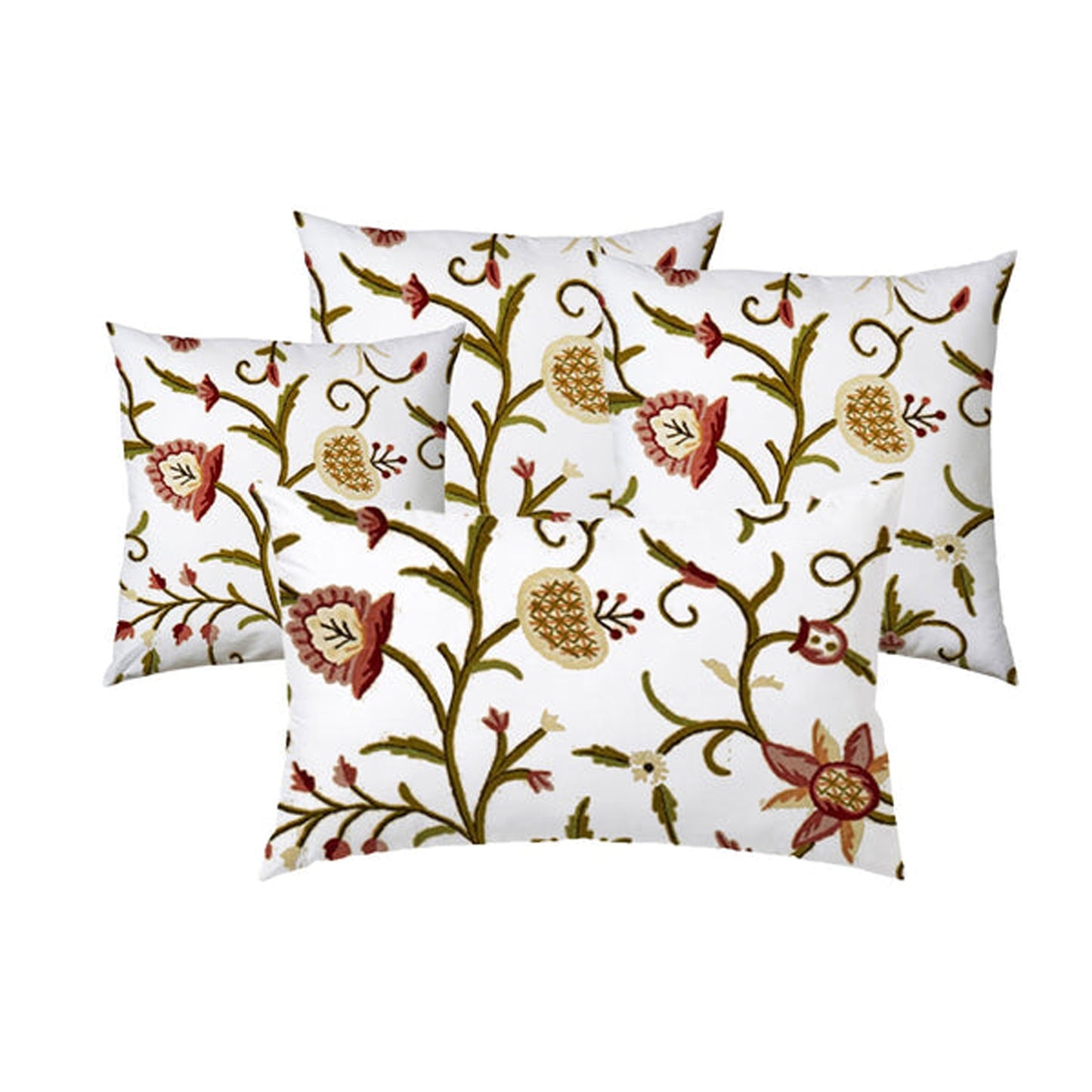 Maia - Set of 4 Pieces | Cotton Linen Fabric | Crewel Embroidered | Pillow/Cushion Cover Set | With or Without Insert
