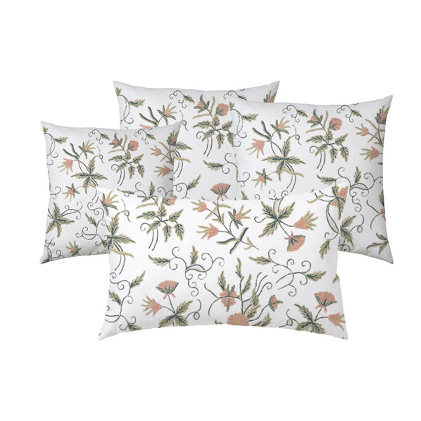 Mercy  - Set of 4 Pieces | Cotton Linen Fabric | Crewel Embroidered | Pillow/Cushion Cover Set | With or Without Insert