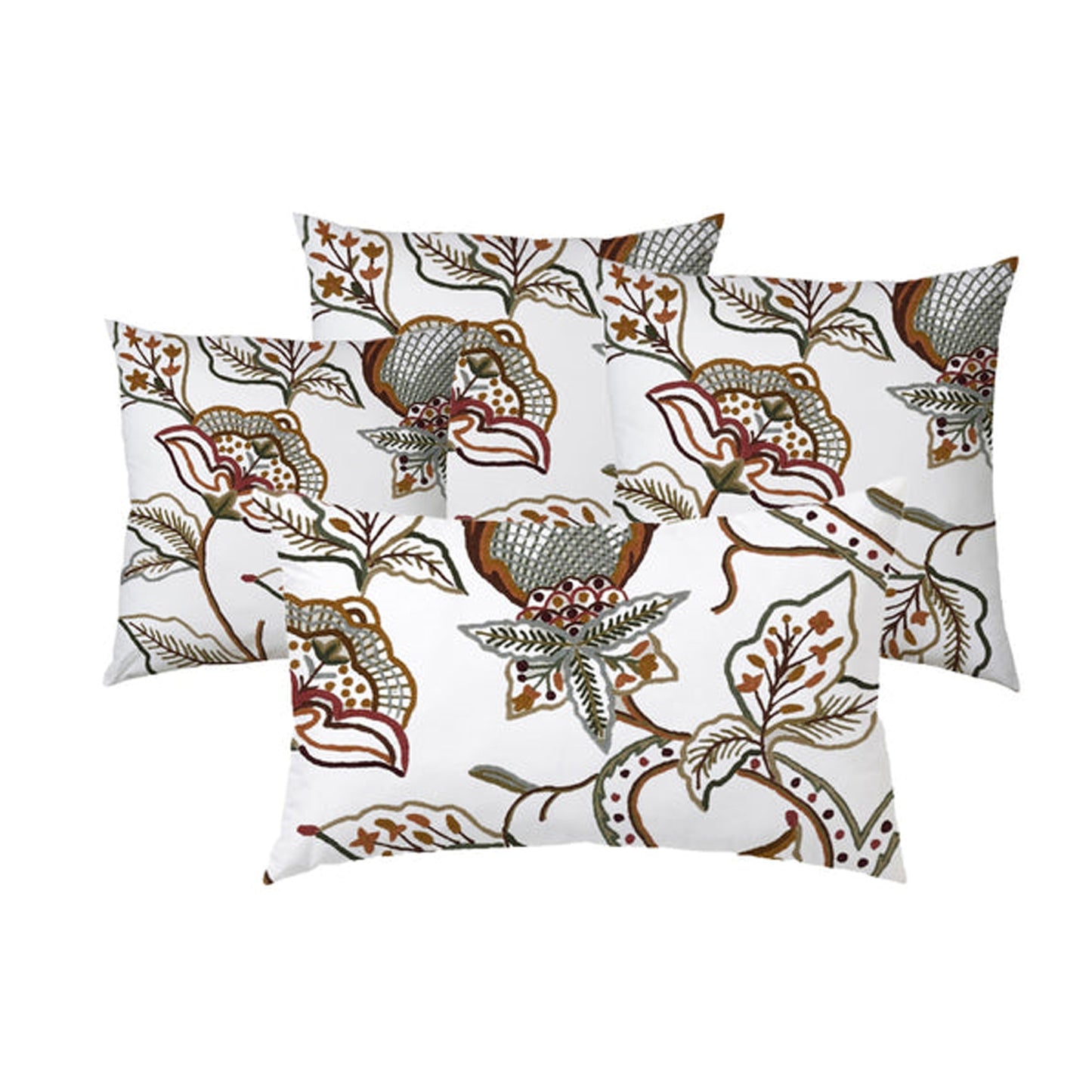 Miley  - Set of 4 Pieces | Cotton Linen Fabric | Crewel Embroidered | Pillow/Cushion Cover Set | With or Without Insert