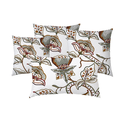 Miley  - Set of 4 Pieces | Cotton Linen Fabric | Crewel Embroidered | Pillow/Cushion Cover Set | With or Without Insert