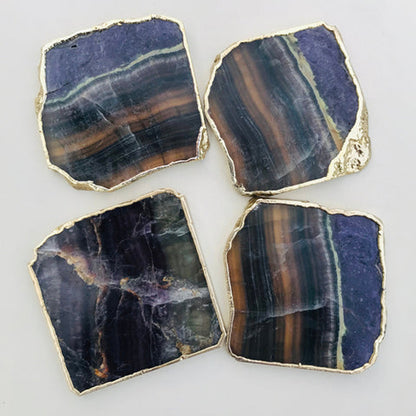 Multi  fluorite/Gemstone/Semi-precious stone/Agate - Set of 4 Large Coasters/Personalised Momentos
