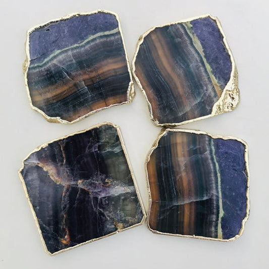Multi  fluorite/Gemstone/Semi-precious stone/Agate - Set of 4 Large Coasters/Personalised Momentos