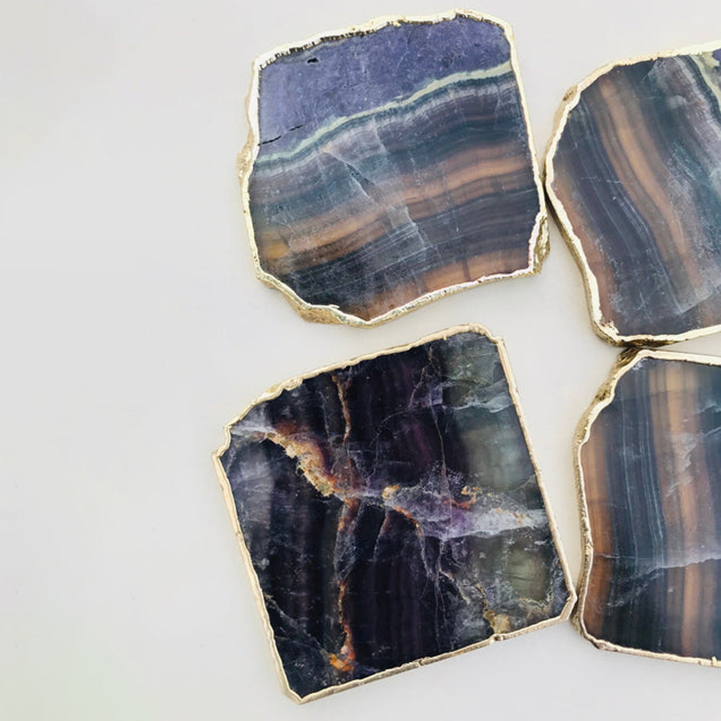Multi  fluorite/Gemstone/Semi-precious stone/Agate - Set of 4 Large Coasters/Personalised Momentos