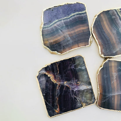 Multi  fluorite/Gemstone/Semi-precious stone/Agate - Set of 4 Large Coasters/Personalised Momentos