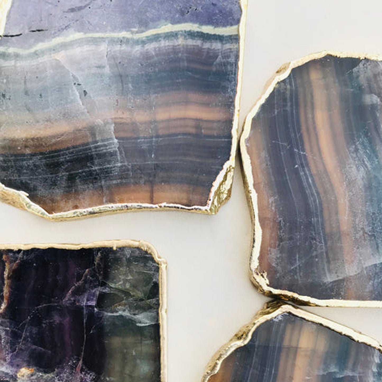 Multi  fluorite/Gemstone/Semi-precious stone/Agate - Set of 4 Large Coasters/Personalised Momentos