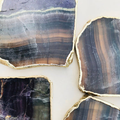 Multi  fluorite/Gemstone/Semi-precious stone/Agate - Set of 4 Large Coasters/Personalised Momentos
