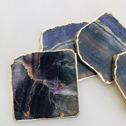 Multi  fluorite/Gemstone/Semi-precious stone/Agate - Set of 4 Large Coasters/Personalised Momentos