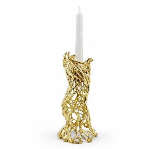 Roots - Electro-formed Sculptural Taper Candleholder | Organic Spiral Coral-Inspired Home Accent in Gold, Silver or Antique Finish