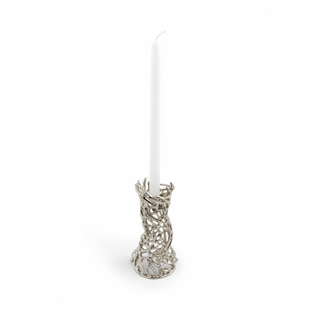 Roots - Electro-formed Sculptural Taper Candleholder | Organic Spiral Coral-Inspired Home Accent in Gold, Silver or Antique Finish