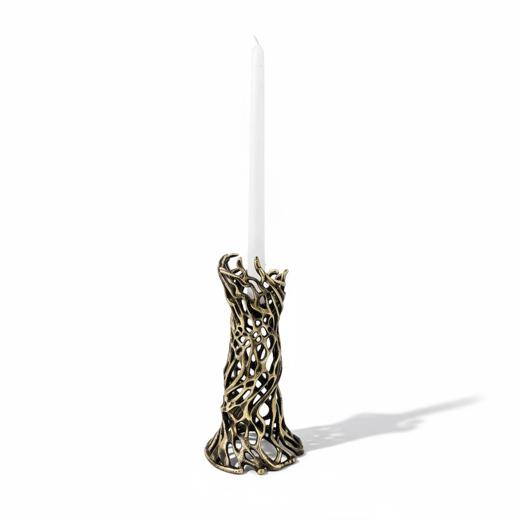 Roots - Electro-formed Sculptural Taper Candleholder | Organic Spiral Coral-Inspired Home Accent in Gold, Silver or Antique Finish