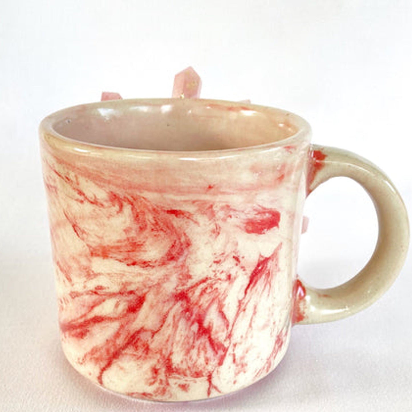 Set of 2 |Personalised Pink Marble Effect Ceramic Big Coffee/Tea/Juice Mug with Gold Plated Rose Quartz/Agate Semi-precious | 11 oz/325 ml