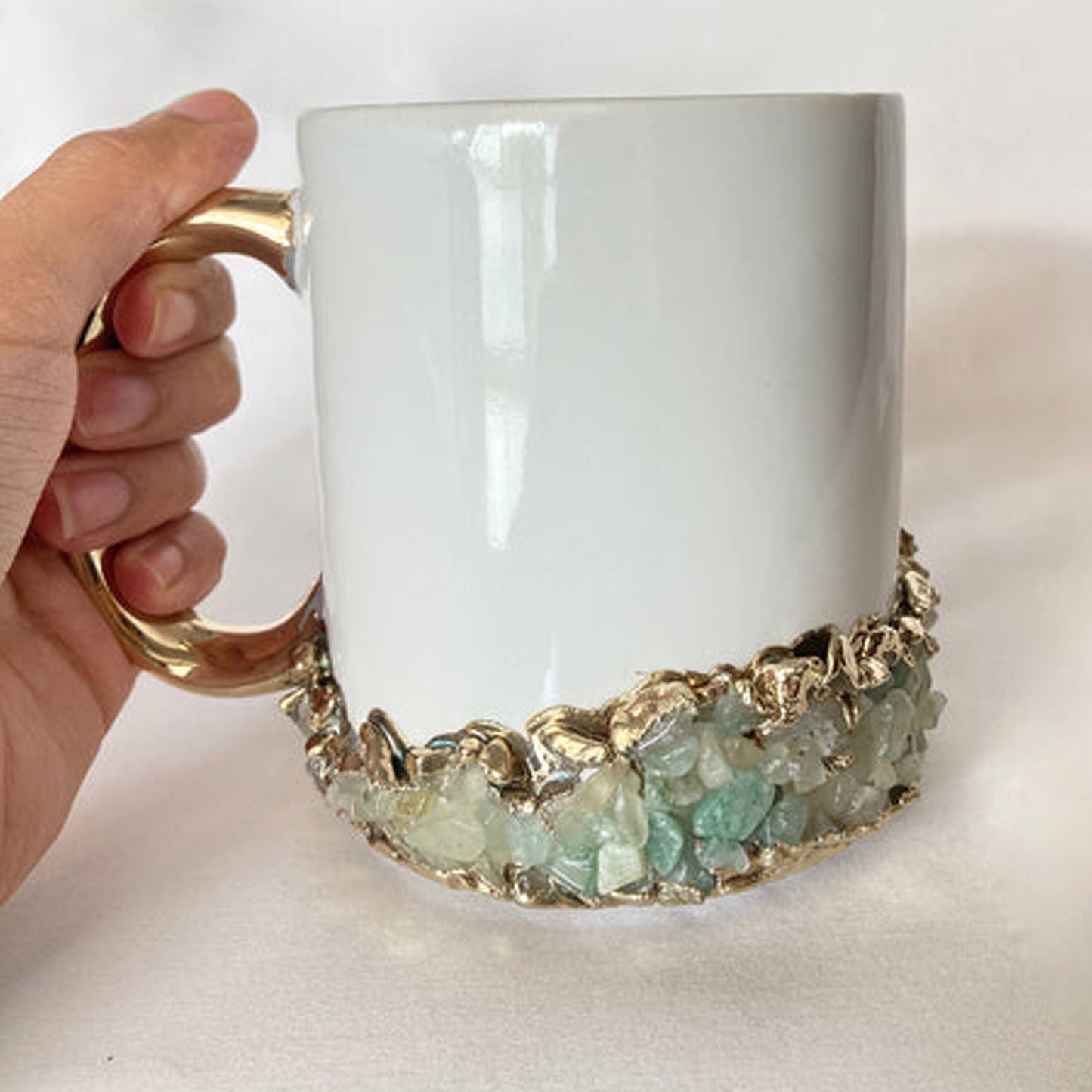 White Ceramic Mugs with Crystals