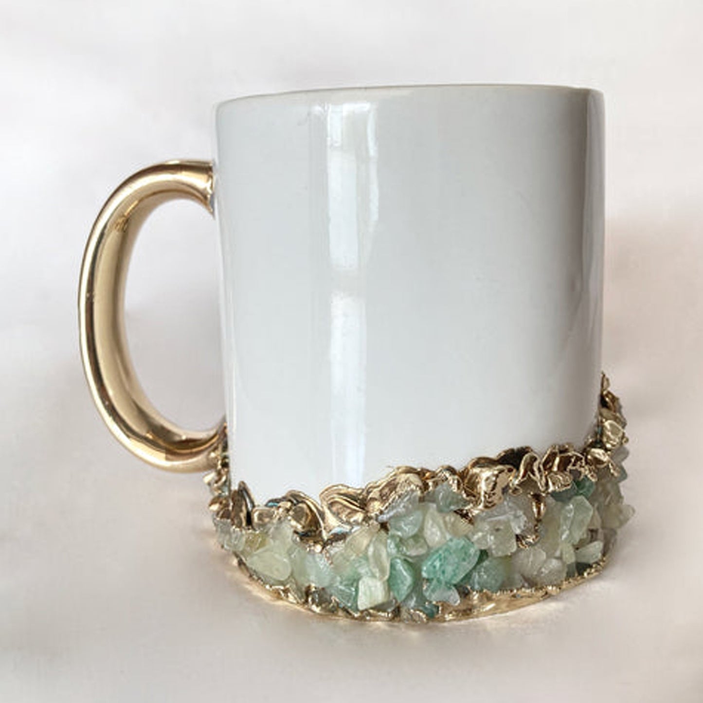 White Ceramic Mugs with Crystals