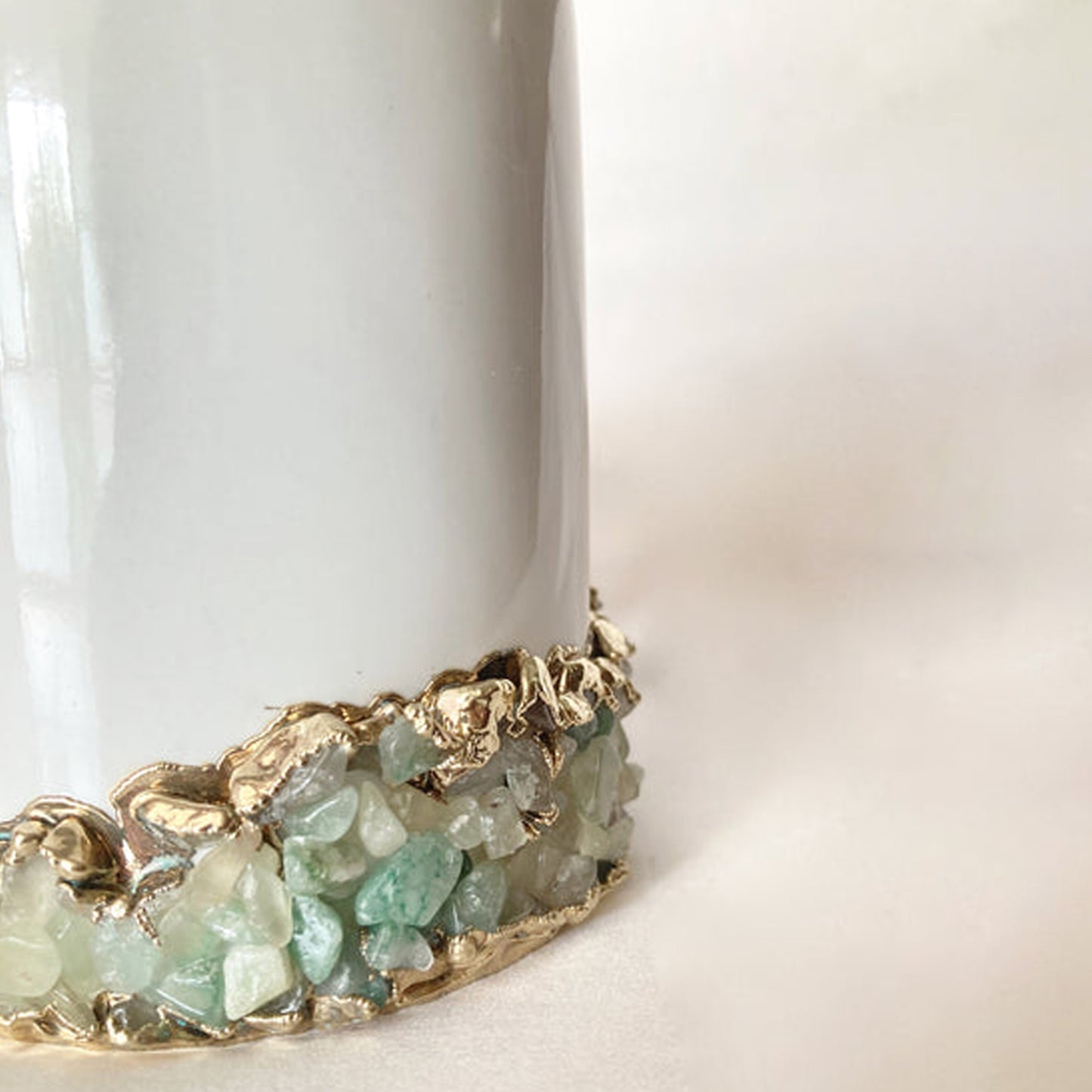 White Ceramic Mugs with Crystals
