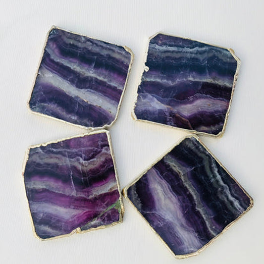 Purple fluorite/Gemstone/Semi-precious stone/Agate - Set of 4 Large Coasters/Personalised Momentos