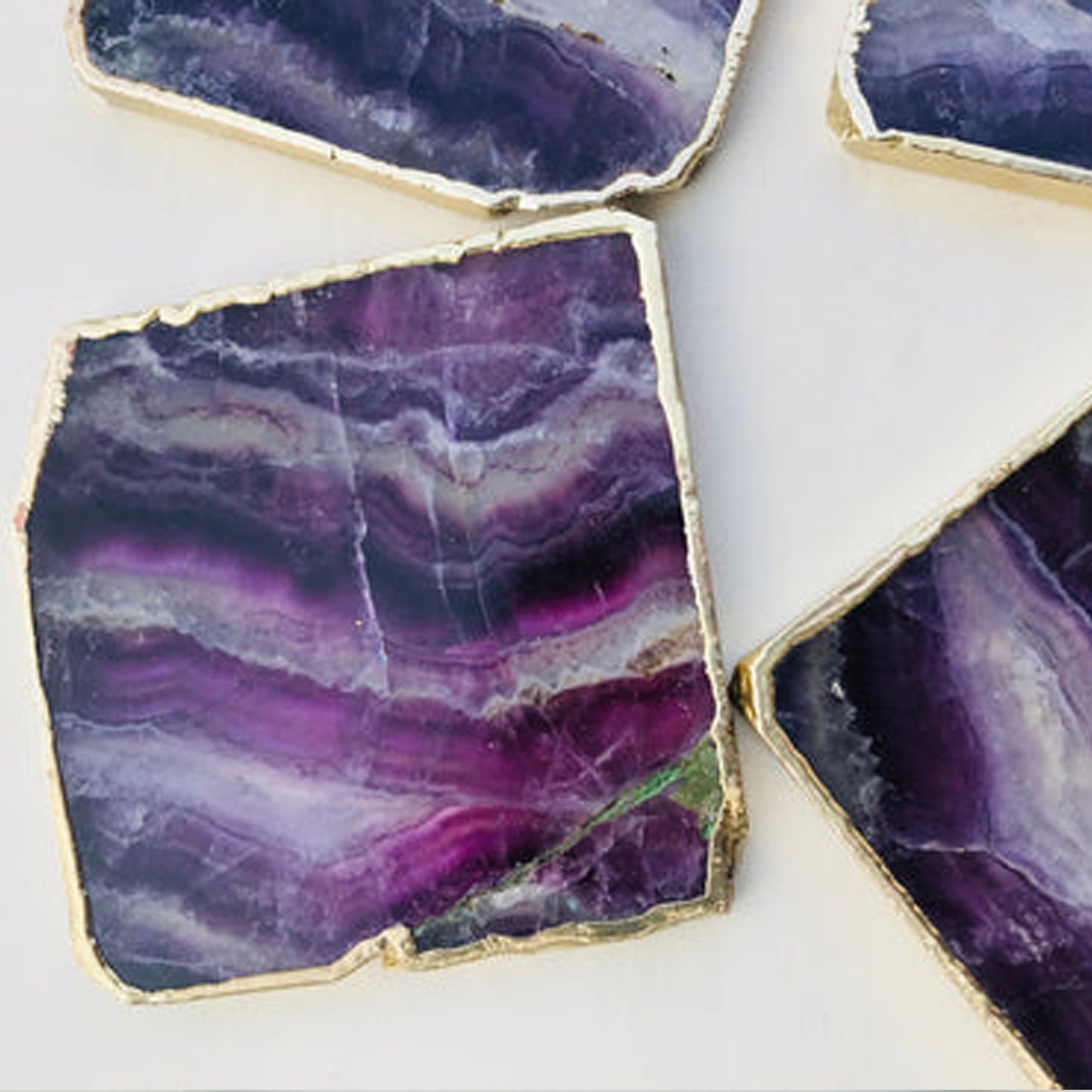 Purple fluorite/Gemstone/Semi-precious stone/Agate - Set of 4 Large Coasters/Personalised Momentos