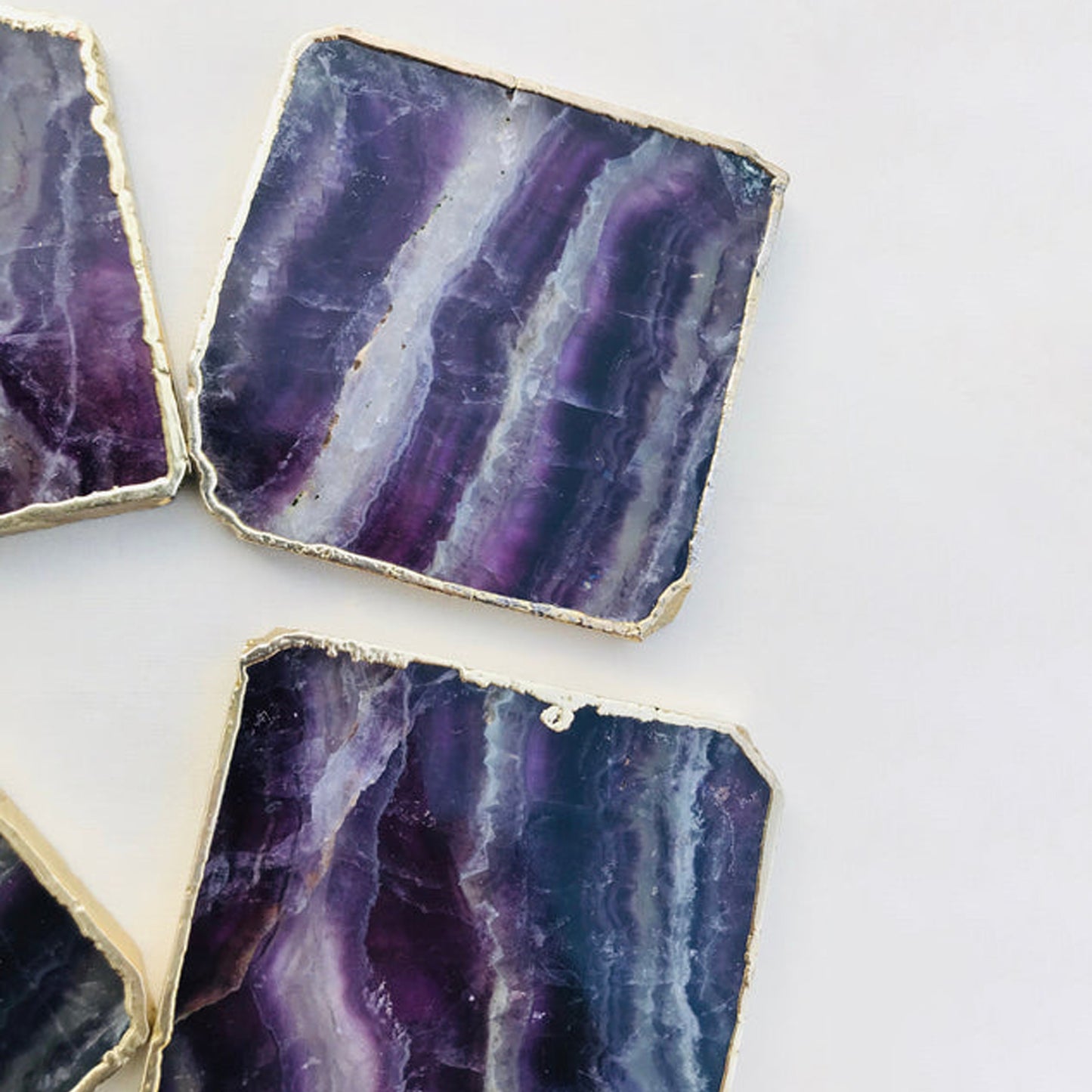 Purple fluorite/Gemstone/Semi-precious stone/Agate - Set of 4 Large Coasters/Personalised Momentos