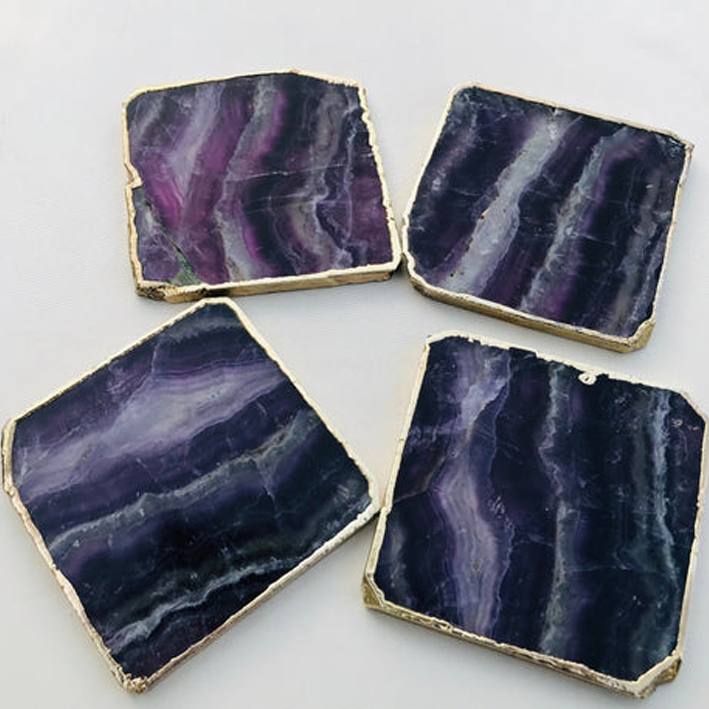 Purple fluorite/Gemstone/Semi-precious stone/Agate - Set of 4 Large Coasters/Personalised Momentos