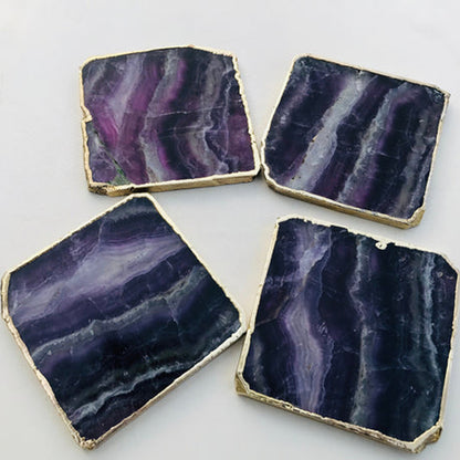 Purple fluorite/Gemstone/Semi-precious stone/Agate - Set of 4 Large Coasters/Personalised Momentos