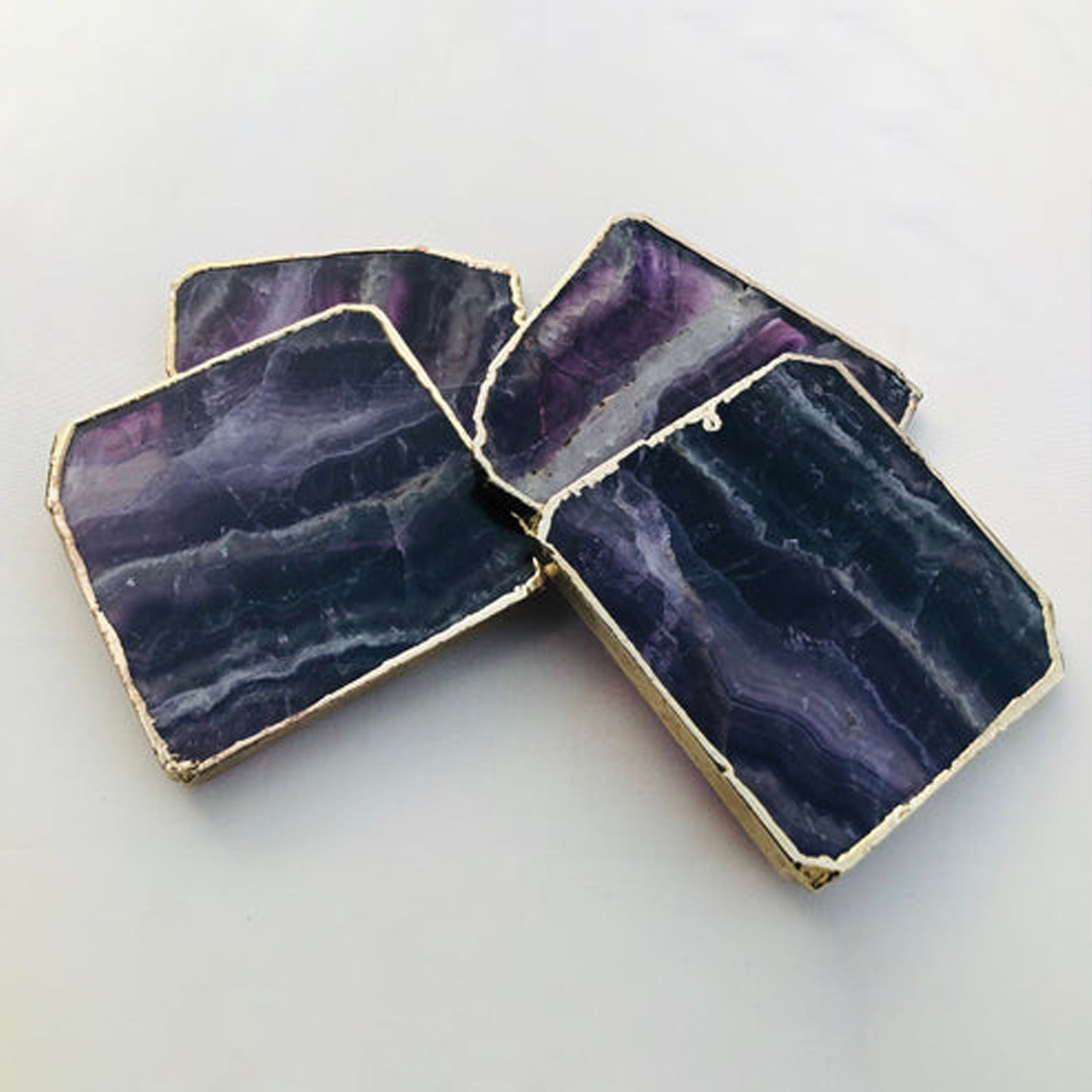 Purple fluorite/Gemstone/Semi-precious stone/Agate - Set of 4 Large Coasters/Personalised Momentos