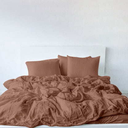 Raw Edged Clay - 100% Pure Linen | Linen Cotton Mix | 3 Piece Duvet Cover Set | 4 Piece Sheet Set | Handmade | Pre-washed | Soft