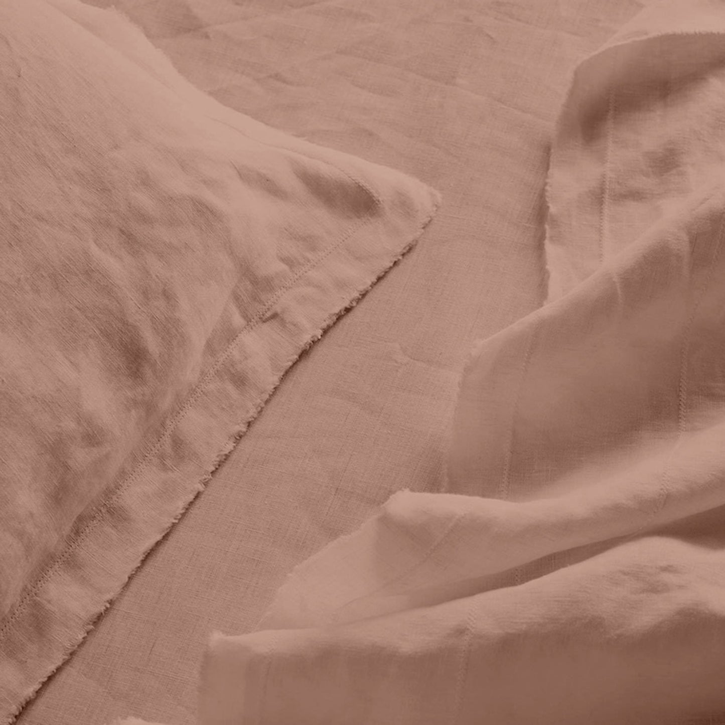 Raw Edged Clay - 100% Pure Linen | Linen Cotton Mix | 3 Piece Duvet Cover Set | 4 Piece Sheet Set | Handmade | Pre-washed | Soft