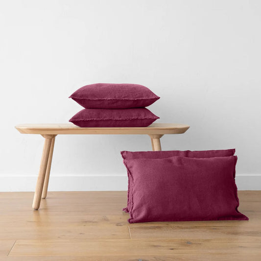 Berry - Set of 2 | Raw Edged Pillow Covers, Cushion Covers (Covers only) in Pure Linen | Super Soft | Pre-washed