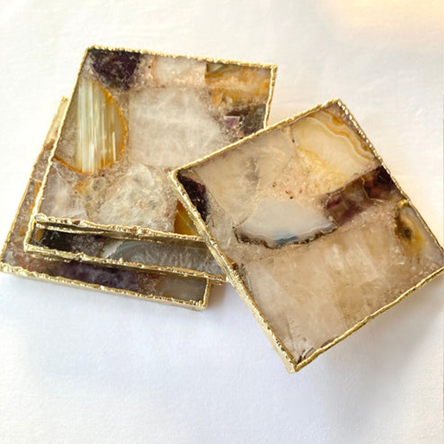 Raw Mixed  Agate - Set of 4 Large Square Coasters | Personalised Momentos