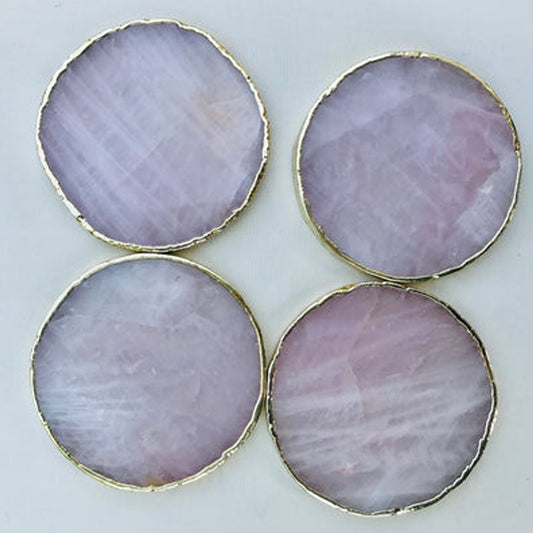 Rose Quartz Agate Hand Rounded Coasters - Set of 4 Large Coasters/Personalised Momentos