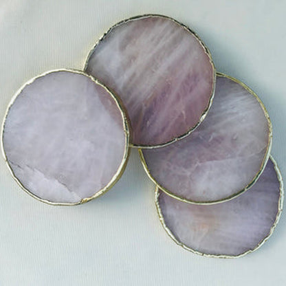 Rose Quartz Agate Hand Rounded Coasters - Set of 4 Large Coasters/Personalised Momentos