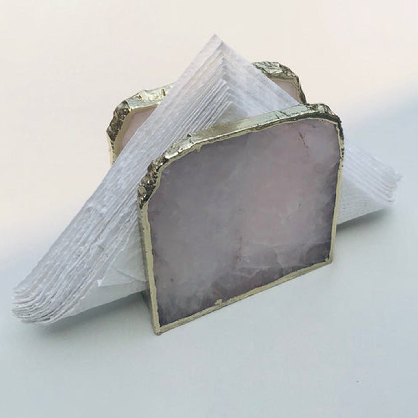 Rose Quartz Napkin Holder/Natural Stone Napkin Holder/Paper Napkin Holder/Desk Napkin Holder/Picnic Holder