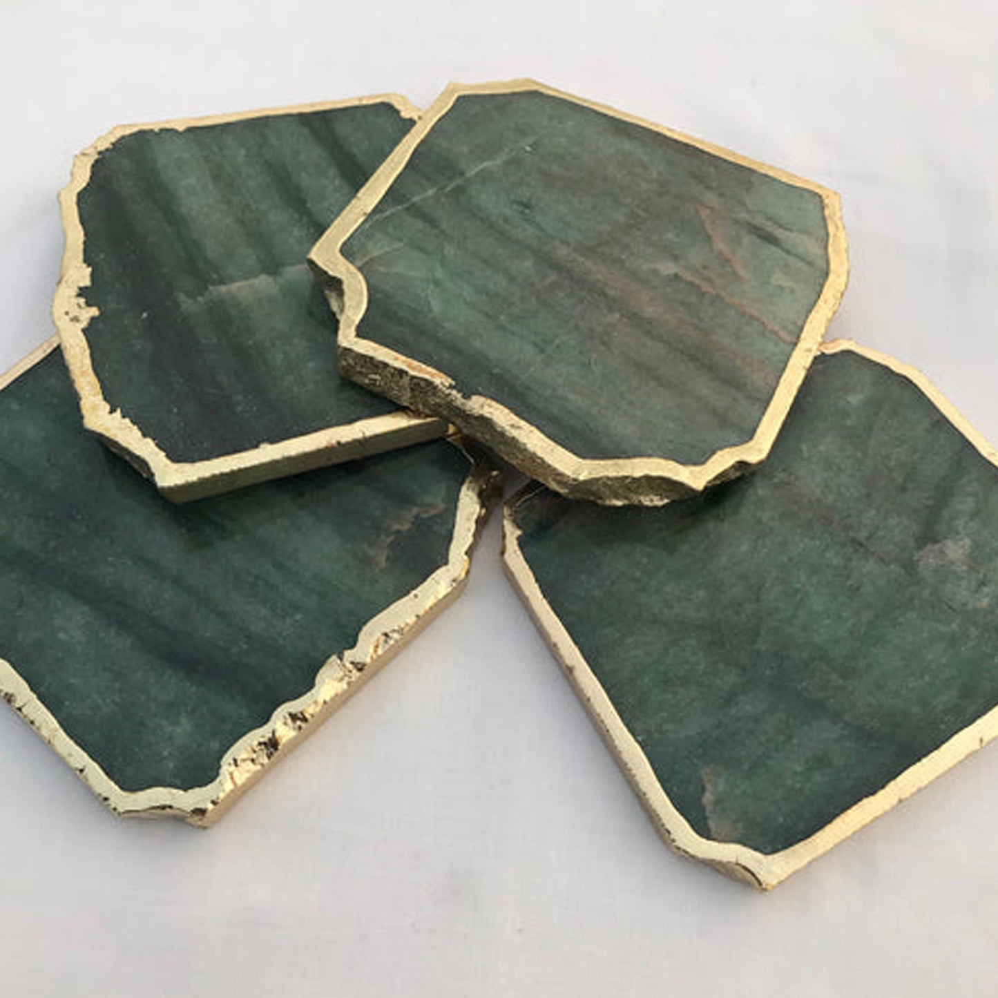 Sage Green Agate Aventurine Set of 4 Large Coasters/Personalised Momentos