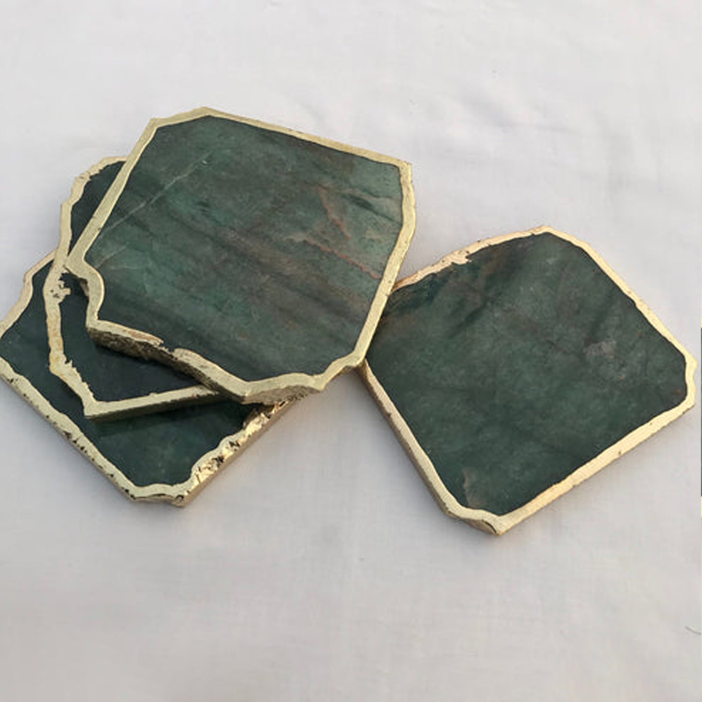 Sage Green Agate Aventurine Set of 4 Large Coasters/Personalised Momentos