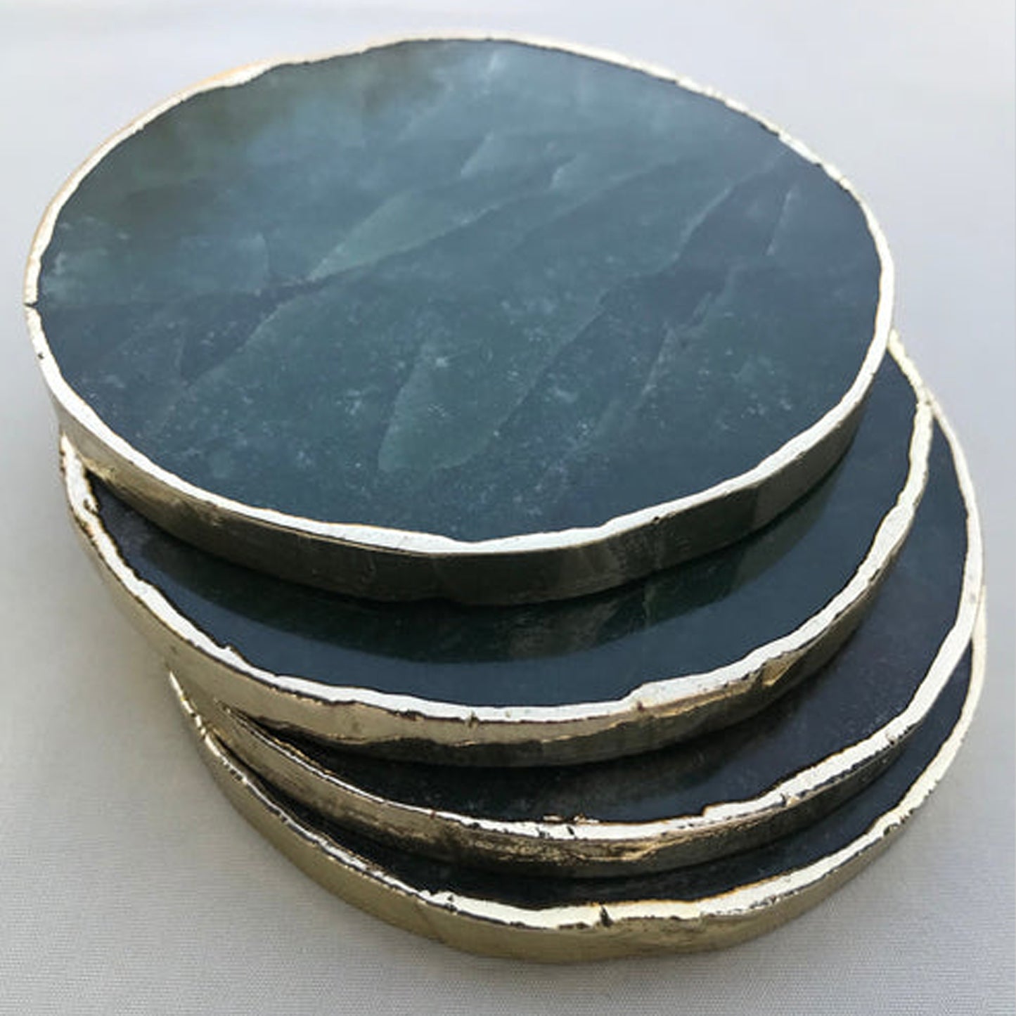 Sage Green Agate Hand Rounded Coasters - Set of 4 Large Coasters/Personalised Momentos