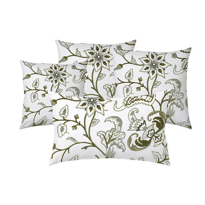 Selena - Set of 4 Pieces | Cotton Linen Fabric | Crewel Embroidered | Pillow/Cushion Cover Set | With or Without Insert