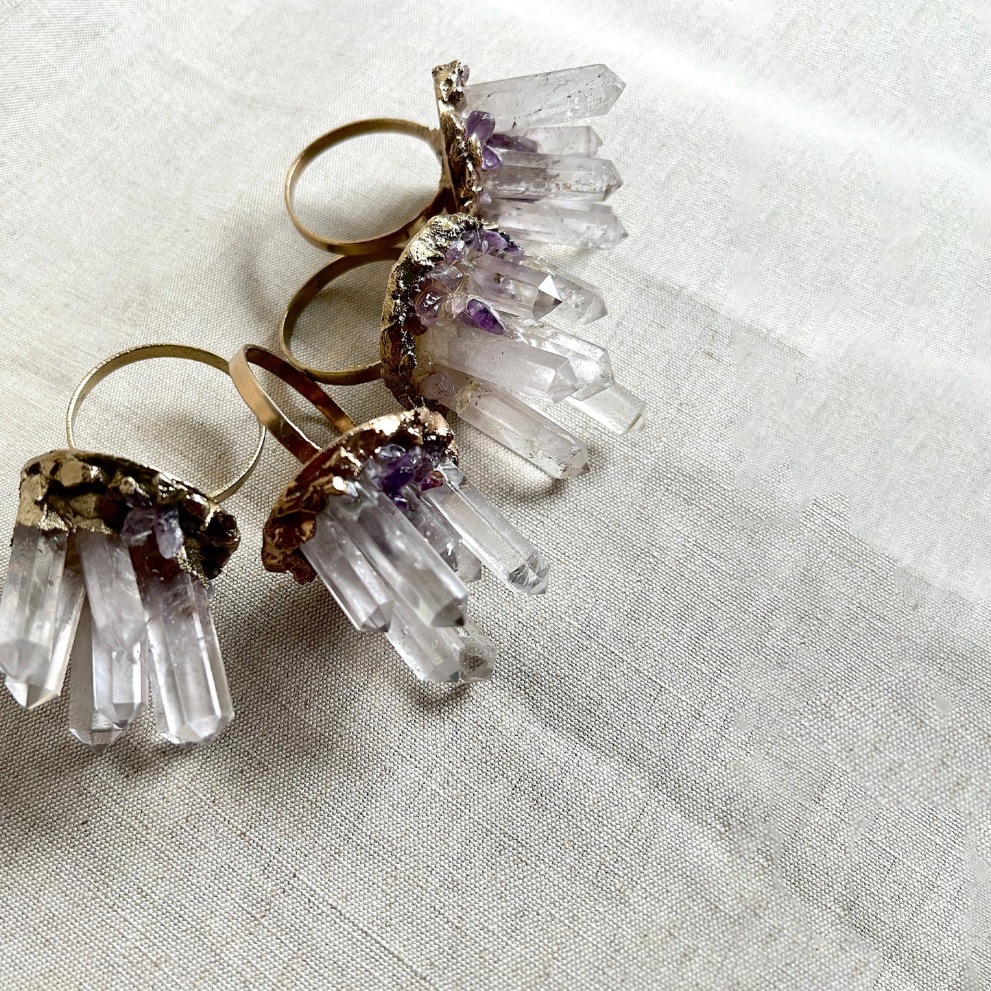 Set of 4 Chunky Clear Quartz Crystal Agate Napkin Rings