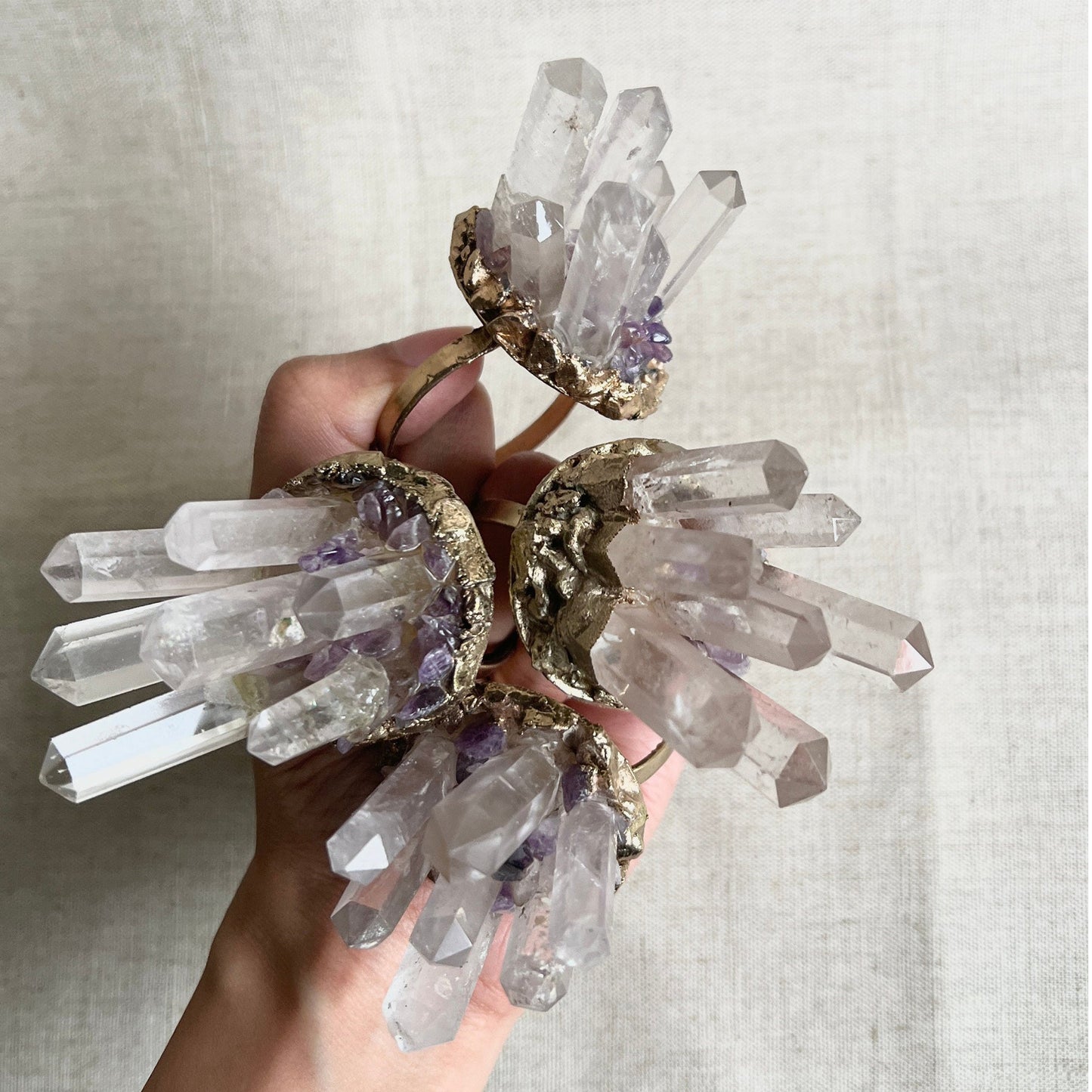 Set of 4 Chunky Clear Quartz Crystal Agate Napkin Rings