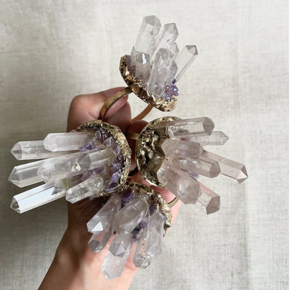 Set of 4 Chunky Clear Quartz Crystal Agate Napkin Rings