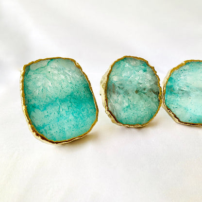 Set of 4 Hand Rounded Aqua Agate Napkin Rings