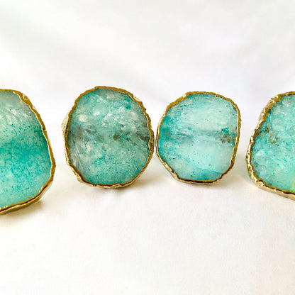 Set of 4 Hand Rounded Aqua Agate Napkin Rings