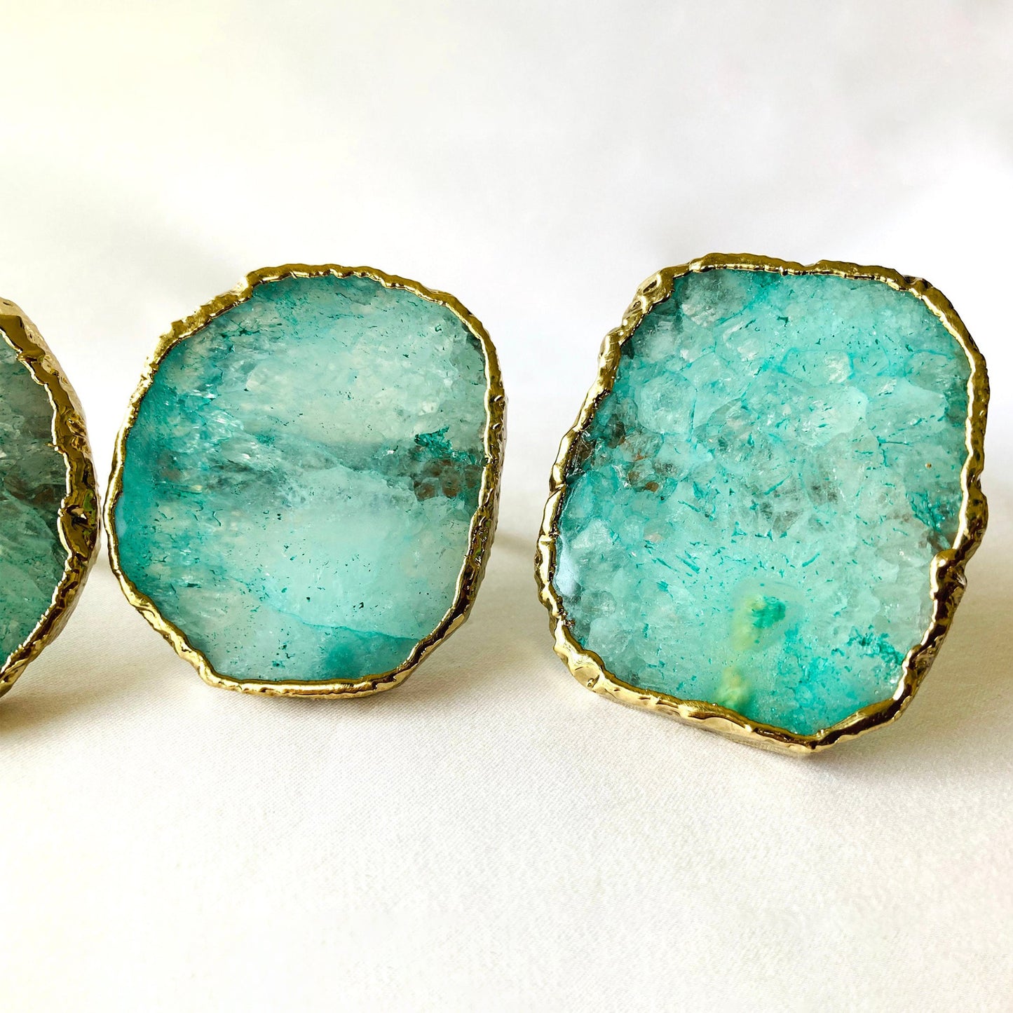 Set of 4 Hand Rounded Aqua Agate Napkin Rings