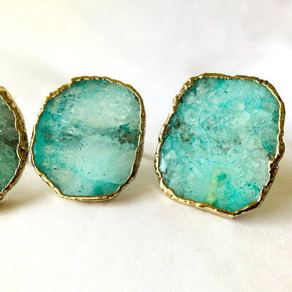 Set of 4 Hand Rounded Aqua Agate Napkin Rings