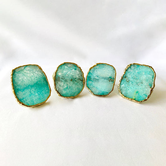 Set of 4 Hand Rounded Aqua Agate Napkin Rings