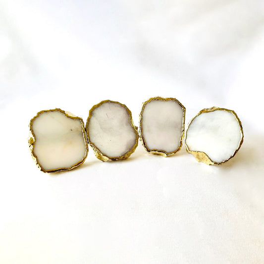 Set of 4 Hand Rounded White Agate Napkin Rings