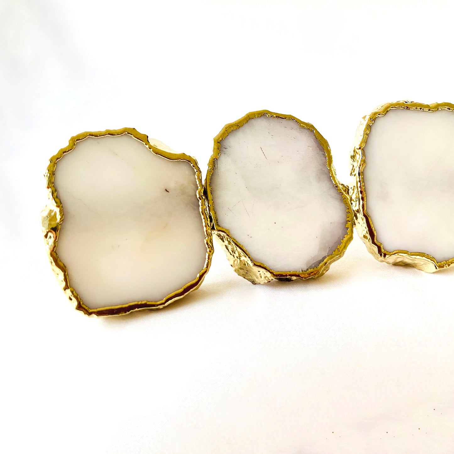 Set of 4 Hand Rounded White Agate Napkin Rings