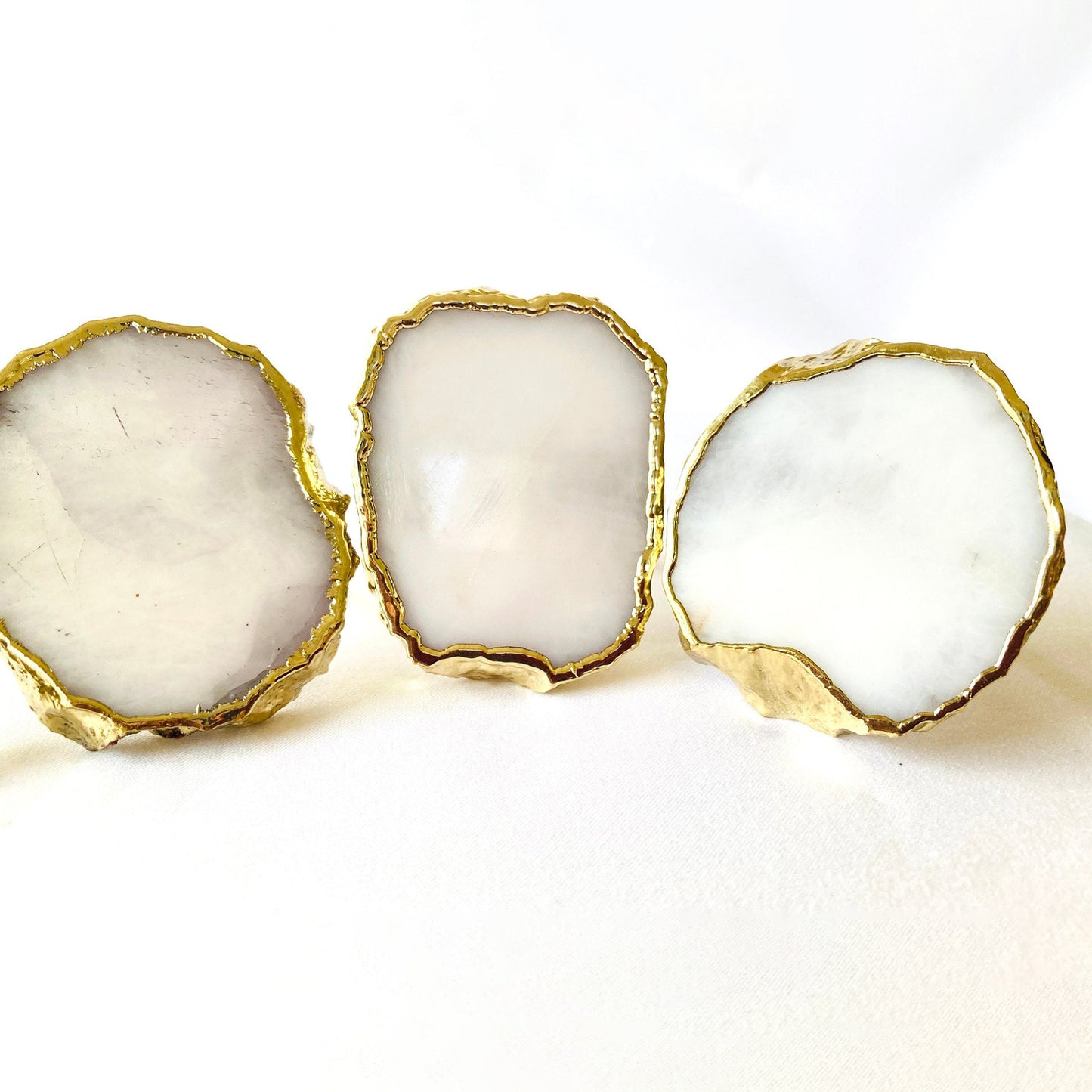 Set of 4 Hand Rounded White Agate Napkin Rings