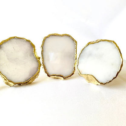 Set of 4 Hand Rounded White Agate Napkin Rings