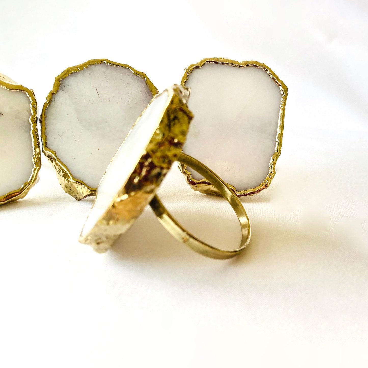Set of 4 Hand Rounded White Agate Napkin Rings