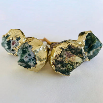 Moss Agate Nugget Cabinet Knobs, Gold